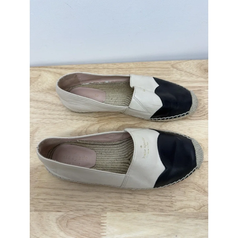 Kate‎ Spade Garden Espadrille Slip-On Flats Loafers Ivory Black Size 7B #43